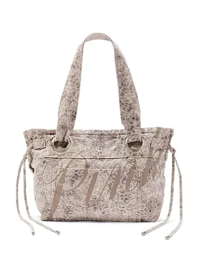 Pink Canvas Flat-bottom Tote Bag In Animal Print