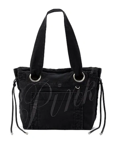 Pink Canvas Flat-bottom Tote Bag In Black