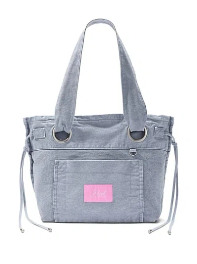 Pink Canvas Flat-bottom Tote Bag In Blue