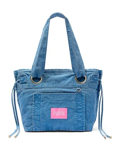 Pink Canvas Flat-bottom Tote Bag In Blue