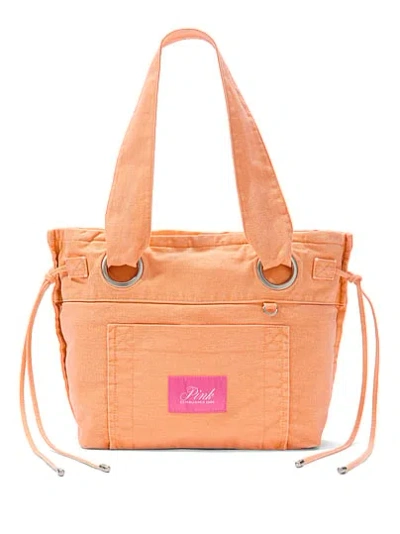 Pink Canvas Flat-bottom Tote Bag In Orange