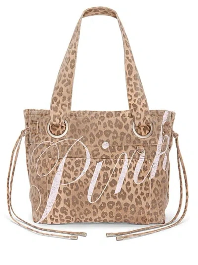 Pink Canvas Flat-bottom Tote Bag In Print