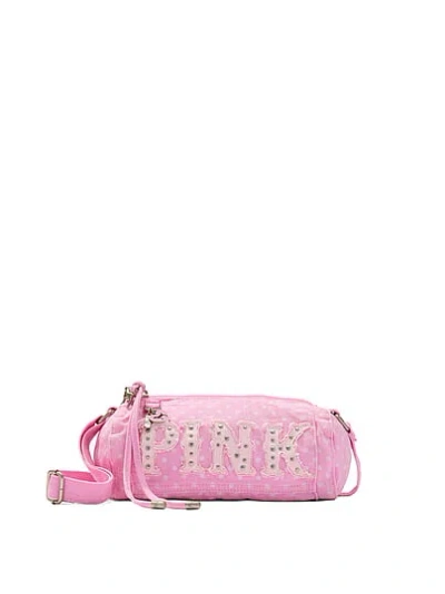 Pink Canvas Rolled Duffel Shoulder Bag In Animal Print