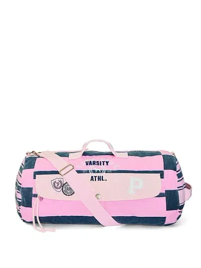 Pink Canvas Rolled Duffle Bag In Print