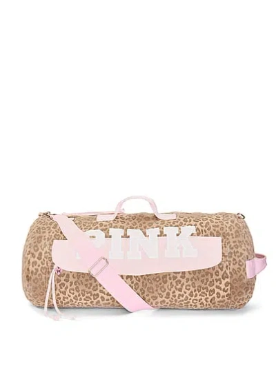Pink Canvas Rolled Duffle Bag In Print