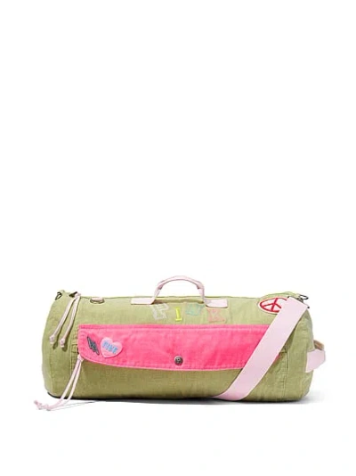 Pink Canvas Rolled Duffle Bag In Green