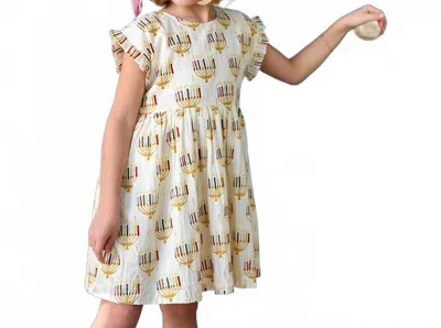 Pink Chicken Kids' Adeline Dress In Colorful Menorahs In Neutral