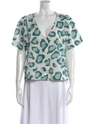 Pre-owned Pink Chicken Animal Print V-neck Blouse In Green