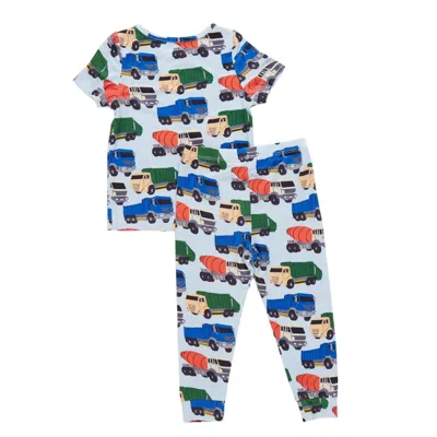 Pink Chicken Kids' Boy's Bamboo Pj Set In Dump Trucks In Multi