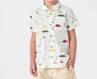 Pink Chicken Kids' Boy's Golf Tournament Jack Short Sleeve Shirt In White
