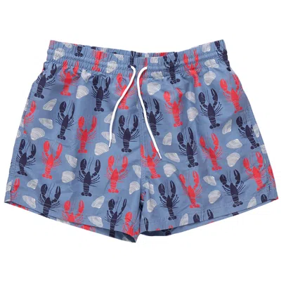 Pink Chicken Kids' Boy's Swim Trunks In Lobsters And Clams In Blue