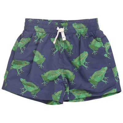 Pink Chicken Kids' Boy's Swim Trunks In Navy Frogs In Blue