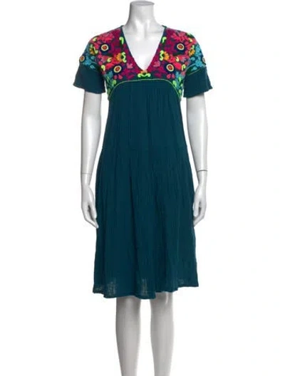 Pre-owned Pink Chicken Floral Print Knee-length Dress In Blue