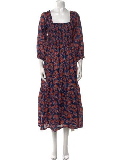 Pre-owned Pink Chicken Floral Print Long Dress In Blue