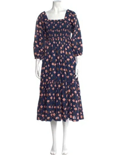 Pre-owned Pink Chicken Floral Print Long Dress In Blue