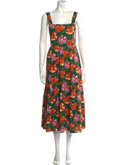 Pre-owned Pink Chicken Floral Print Long Dress In Green
