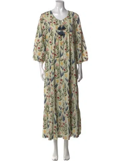 Pre-owned Pink Chicken Floral Print Long Dress In Green