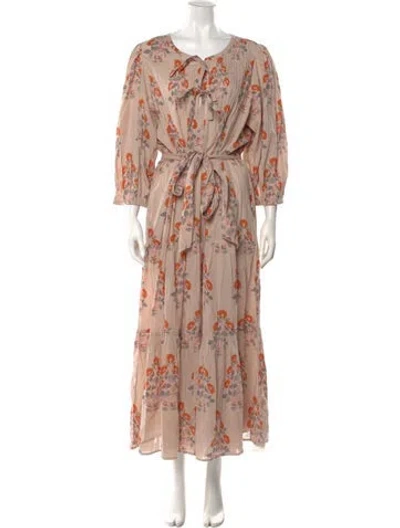 Pre-owned Pink Chicken Floral Print Long Dress In Neutral