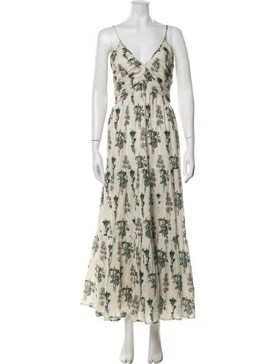 Pre-owned Pink Chicken Floral Print Long Dress In Neutrals