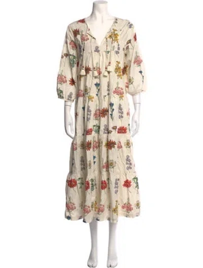 Pre-owned Pink Chicken Floral Print Long Dress In Neutrals