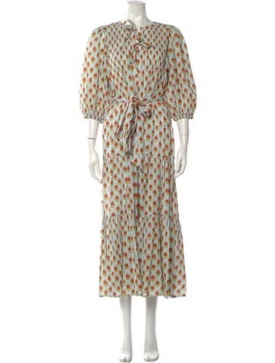 Pre-owned Pink Chicken Floral Print Long Dress In Neutrals/red