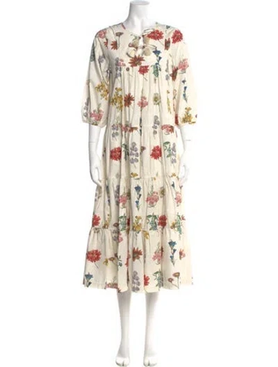 Pre-owned Pink Chicken Floral Print Long Dress In Orange