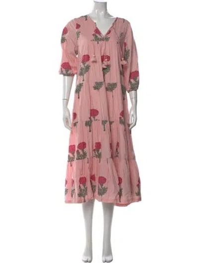 Pre-owned Pink Chicken Floral Print Long Dress In Pink