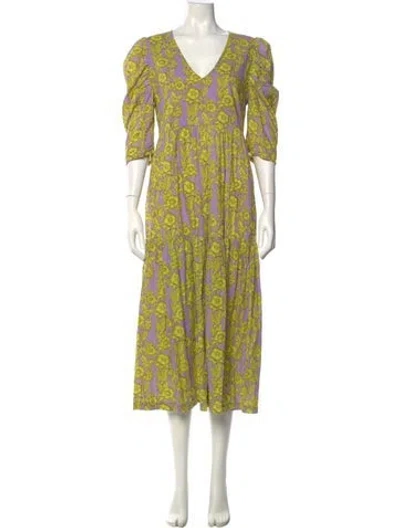 Pre-owned Pink Chicken Floral Print Long Dress In Purple