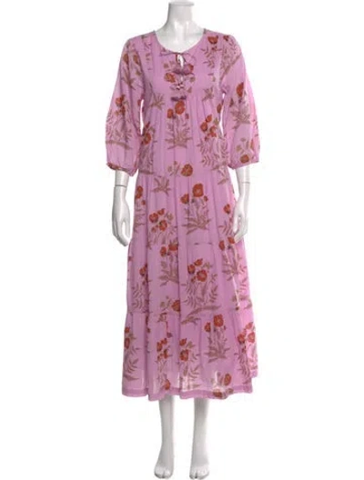 Pre-owned Pink Chicken Floral Print Long Dress In Purple