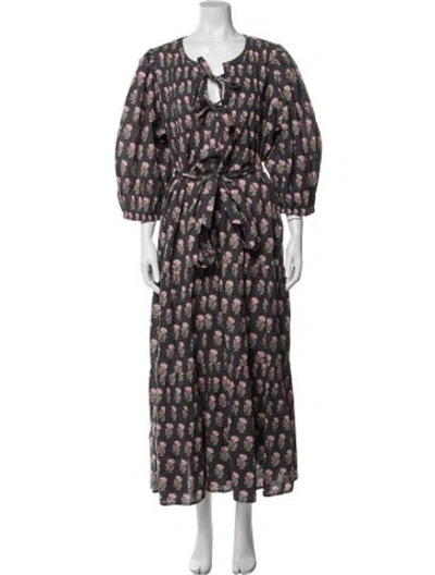 Pre-owned Pink Chicken Floral Print Long Dress W/ Tags In Blue