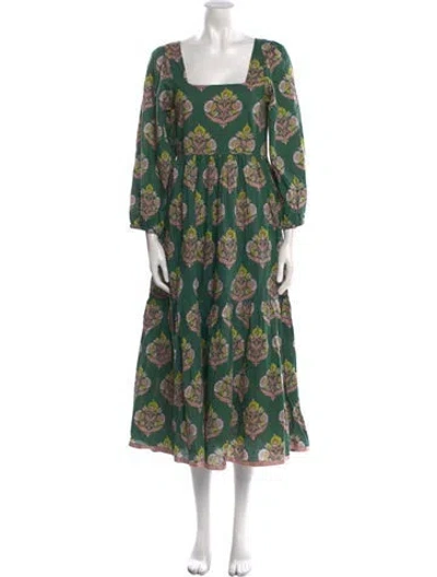 Pre-owned Pink Chicken Floral Print Long Dress W/ Tags In Green