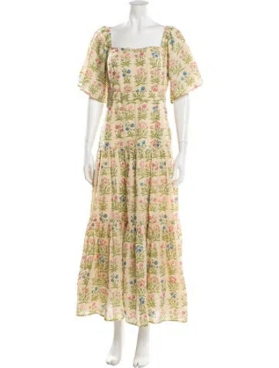 Pre-owned Pink Chicken Floral Print Long Dress W/ Tags In Yellow