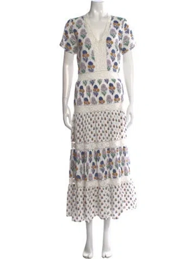 Pre-owned Pink Chicken Floral Print Long Dress In White