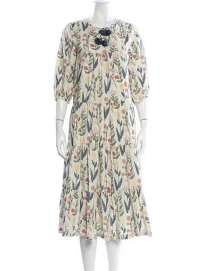 Pre-owned Pink Chicken Floral Print Midi Length Dress In Green