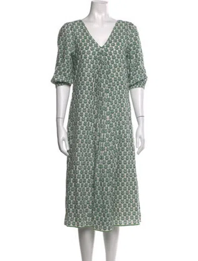 Pre-owned Pink Chicken Floral Print Midi Length Dress In Green/metallic