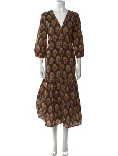 Pre-owned Pink Chicken Floral Print Midi Length Dress In Neutral