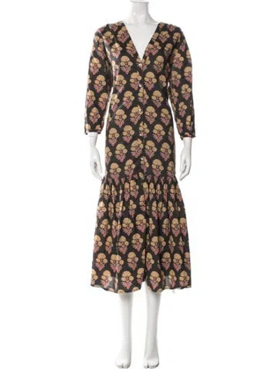 Pre-owned Pink Chicken Floral Print Midi Length Dress In Neutral