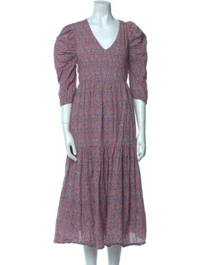 Pre-owned Pink Chicken Floral Print Midi Length Dress In Purple