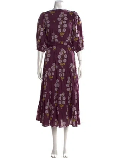 Pre-owned Pink Chicken Floral Print Midi Length Dress In Purple