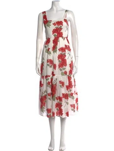 Pre-owned Pink Chicken Floral Print Midi Length Dress In White