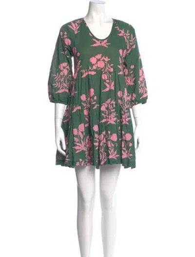 Pre-owned Pink Chicken Floral Print Mini Dress In Green