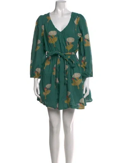 Pre-owned Pink Chicken Floral Print Mini Dress In Green