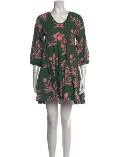 Pre-owned Pink Chicken Floral Print Mini Dress In Green