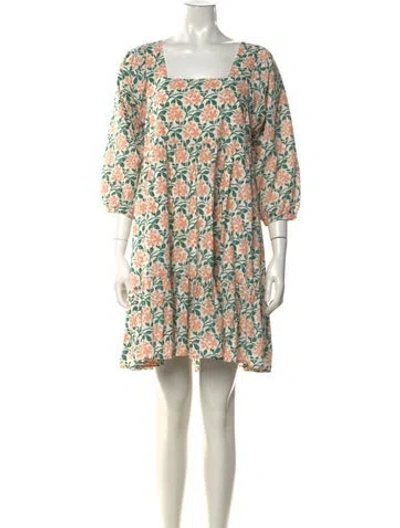 Pre-owned Pink Chicken Floral Print Mini Dress In Green/white
