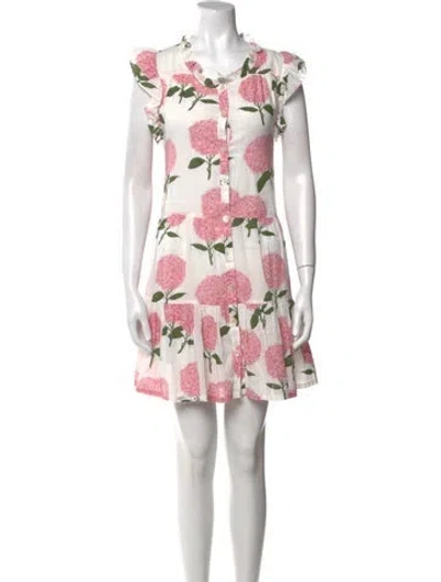 Pre-owned Pink Chicken Floral Print Mini Dress In White