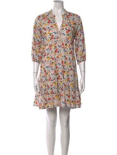 Pre-owned Pink Chicken Floral Print Mini Dress In White