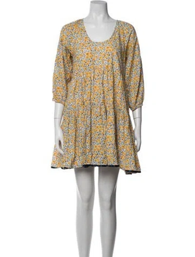 Pre-owned Pink Chicken Floral Print Mini Dress In Yellow