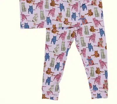 Pink Chicken Kids Bamboo Pajama Set In Tabby Cats In Multi
