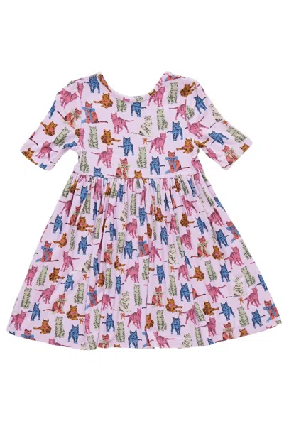 Pink Chicken Kids' Girl's Bamboo Steph Dress In Tabby Cats In Multi