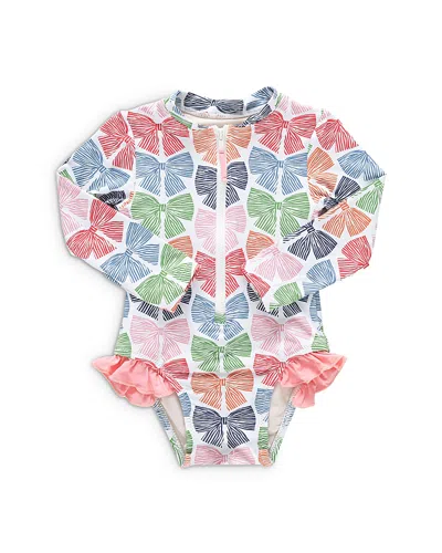 Pink Chicken Girls' Arden Bow Print Long Sleeved Swimsuit - Little Kids In Multi